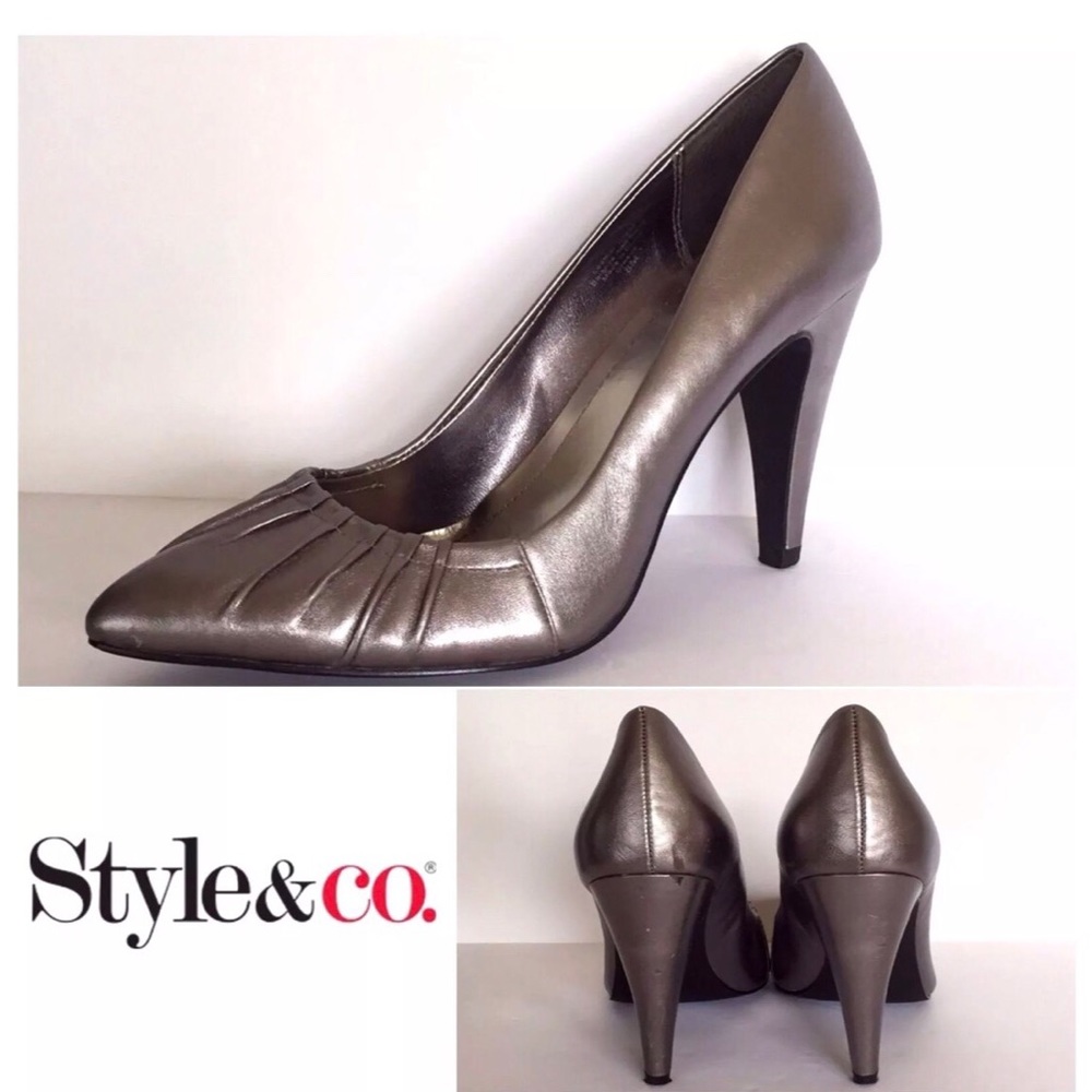 Style & Co. Pleated Pointed Toe Silver Heels